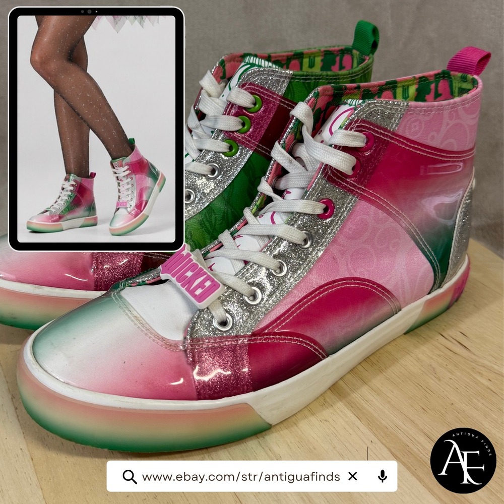 Ground Up Wicked Movie Glinda Elphaba High Top Sneakers Pink Green Womens 10